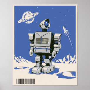 Poster Vintage Robot 1 azul