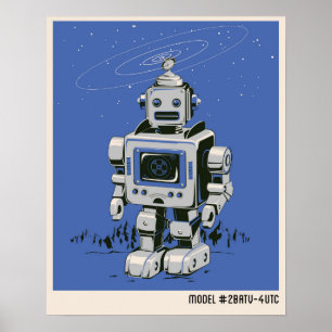 Póster Vintage Robot 2 azul