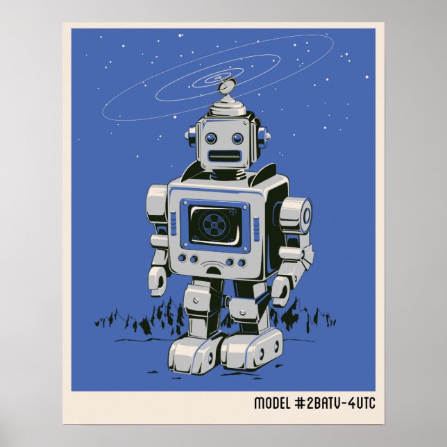 Póster Vintage Robot 2 azul (Frente)
