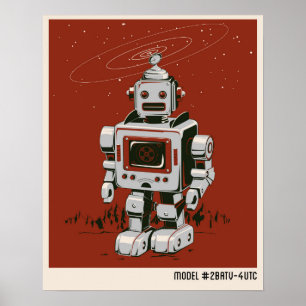 Poster Vintage Robot 2 vermelho