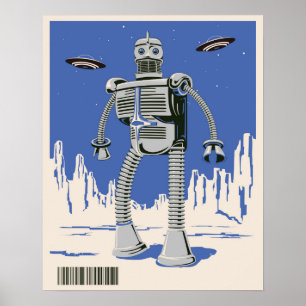 Póster Vintage Robot 3 azul