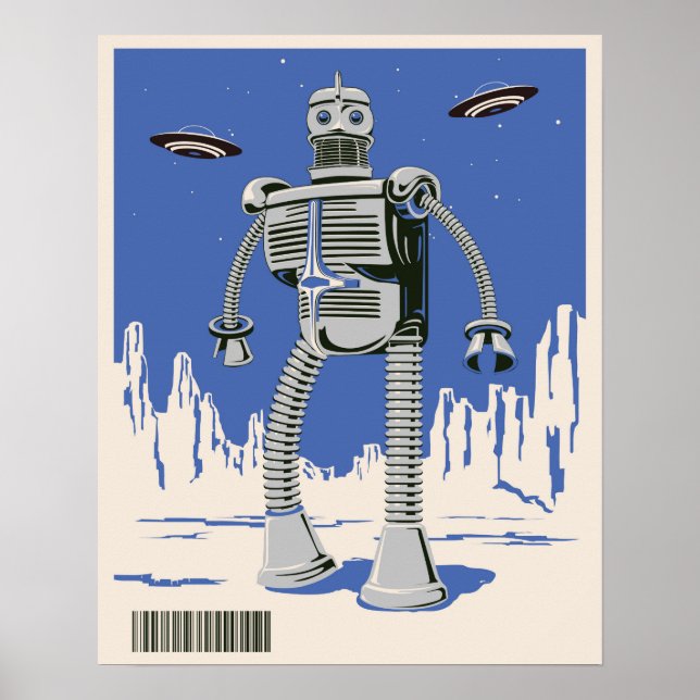 Póster Vintage Robot 3 azul (Frente)