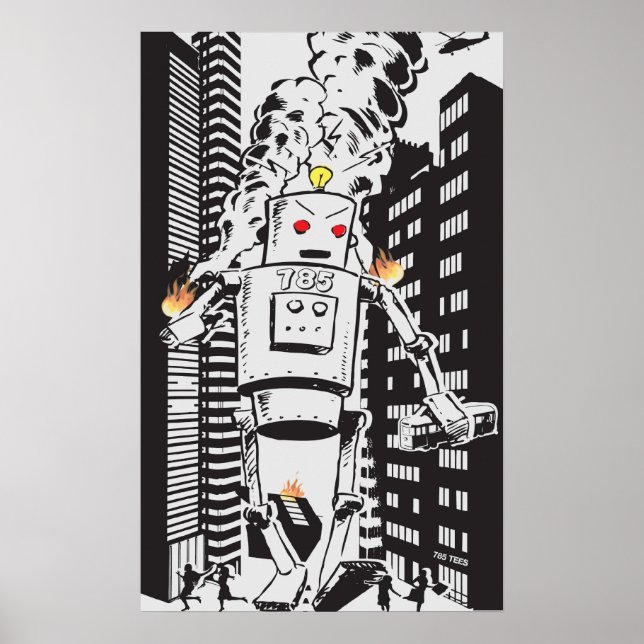 Poster vintage Robot Attack (Frente)