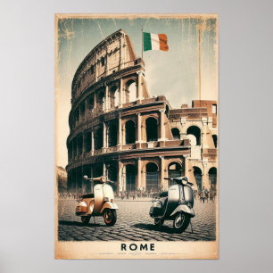 Poster Vintage Roma Vespa e Colosseum