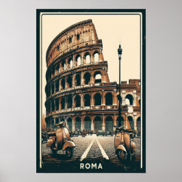 Poster Vintage Roma Vespa e Colosseum