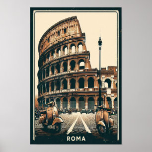 Poster Vintage Roma Vespa e Colosseum