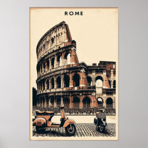Poster Vintage Roma Vespa e Colosseum