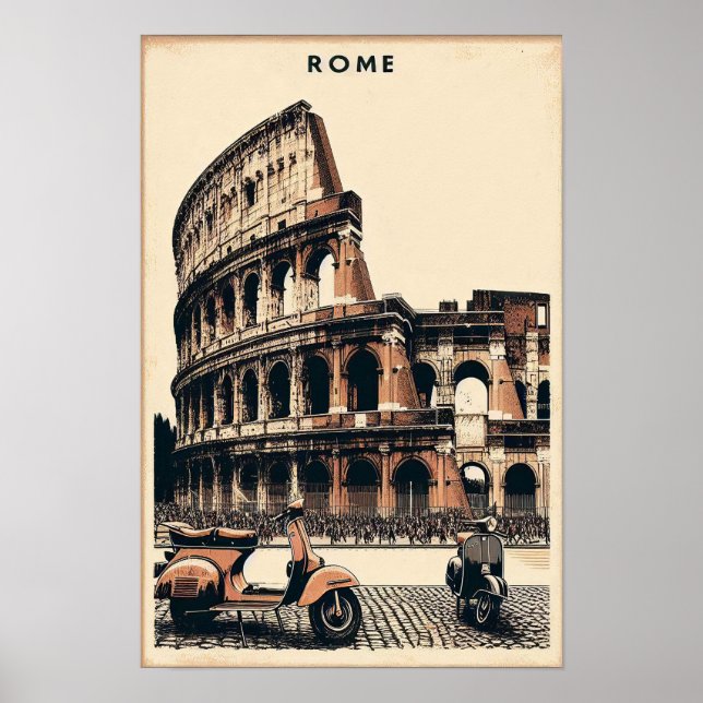Poster Vintage Roma Vespa e Colosseum (Frente)