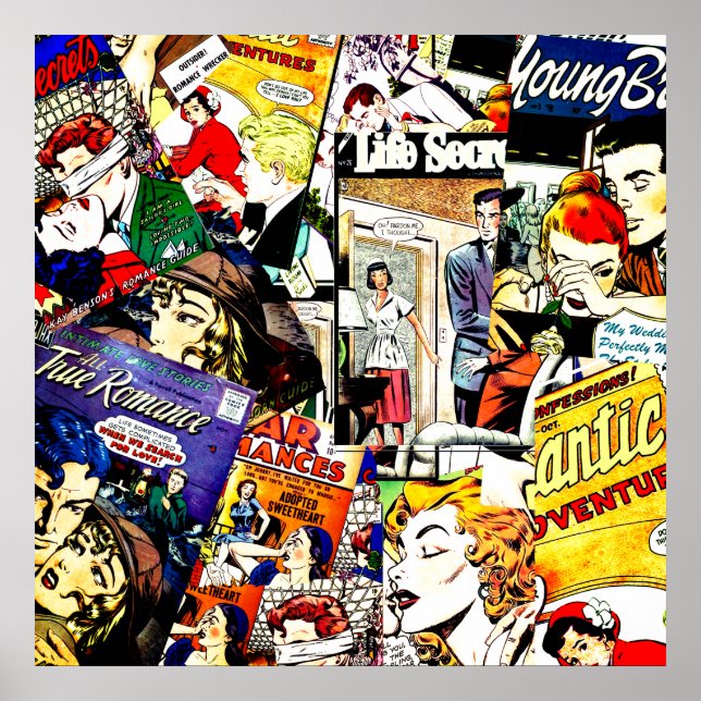 Poster Vintage Romance - Colagem de Cobrir de BD (Frente)