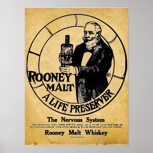 Póster Vintage Rooney Malt Whiskey - Sinal de Liquidação (Frente)