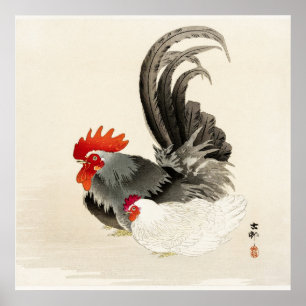 Poster Vintage Rooster Art Japonês