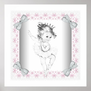 Póster Vintage Rosa Adorável Ballerina Baby Girl