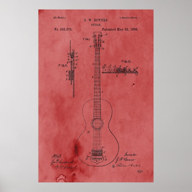 Póster Vintage Rosa Guitar Patente (Frente)