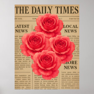 Poster Vintage Rosa no papel antigo