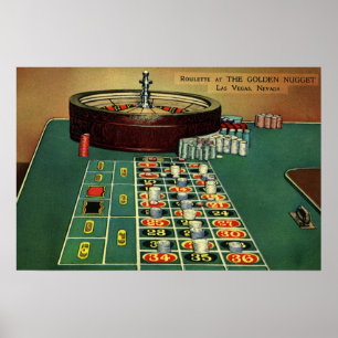 Póster Vintage Roulette Mesa Casino Game, Chips para Jogo
