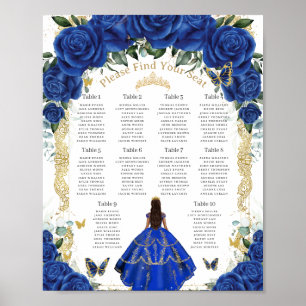 Poster Vintage Royal Blue Floral Dourada Quinceañera Seat