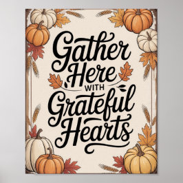 Poster Vintage Rustic Autumn - “Gather Here with Grateful