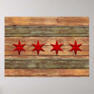 Póster Vintage Rustic Flag de Chicago