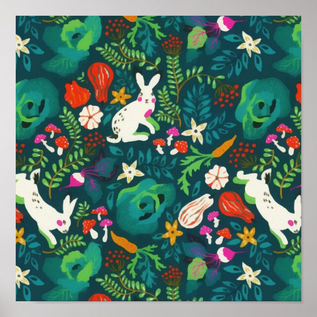 Poster Vintage Rustic Greenery Bunny Floral Garden (Frente)