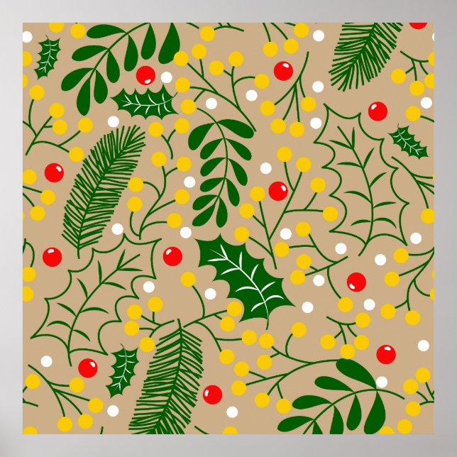 Poster Vintage Rustic Greenery Holly Berry Natal (Frente)