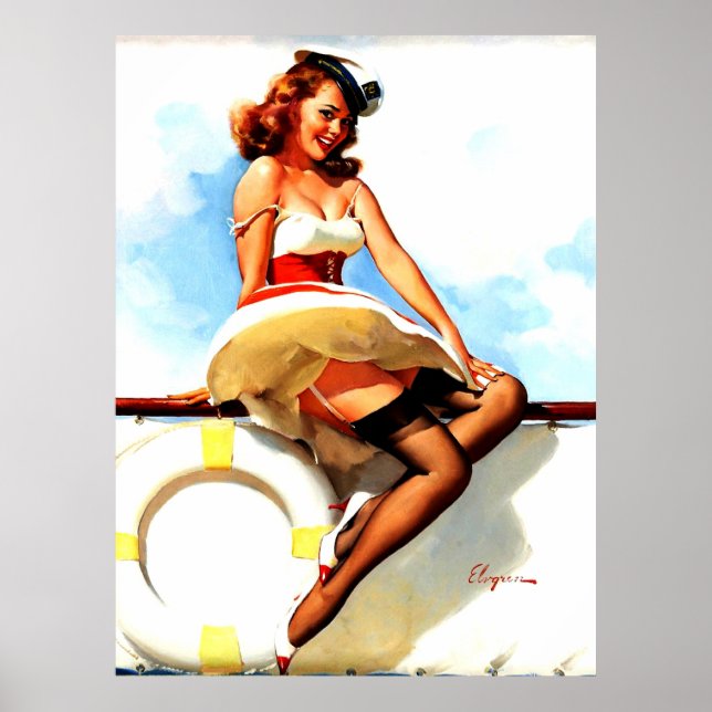 Poster Vintage Sailor Náutico Pin Up Girl (Frente)