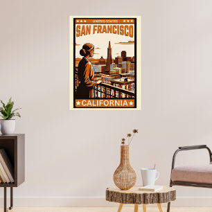 Poster Vintage San Francisco City Balcony view Califórnia