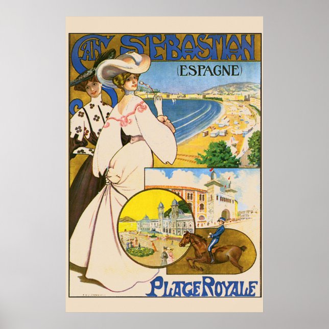 Póster Vintage San Sebastian Espanha Viagem Art (Frente)