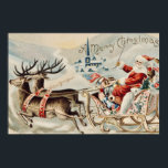 Poster Vintage Santa Claus Christmas Sleigh Reindeer<br><div class="desc">Placa de natais vintages da década de 1800. Mostra Papai Noel no trenó na véspera de Natal,  com sua rena.</div>