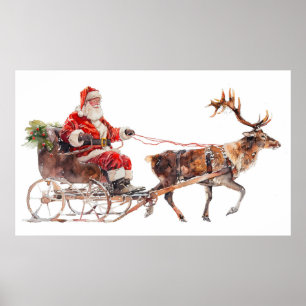 Poster Vintage santa claus na neve