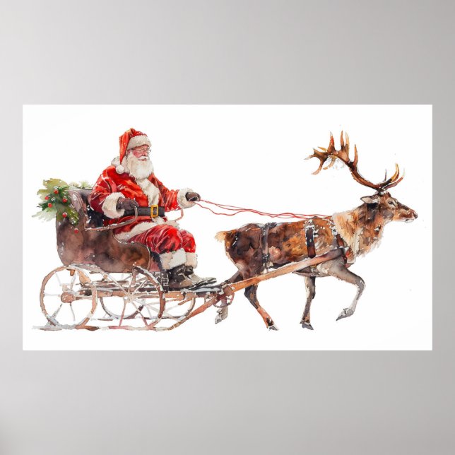 Poster Vintage santa claus na neve (Frente)