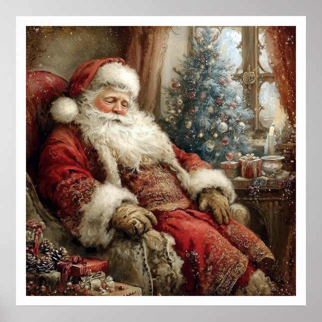 Poster Vintage Santa Claus Sleeping Illustration Style (Frente)