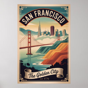 Poster Vintage São Francisco Califórnia Cidade Dourada Re