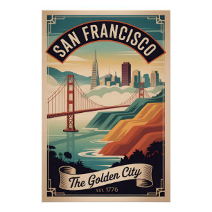 Póster Vintage São Francisco Califórnia Cidade Dourada Re