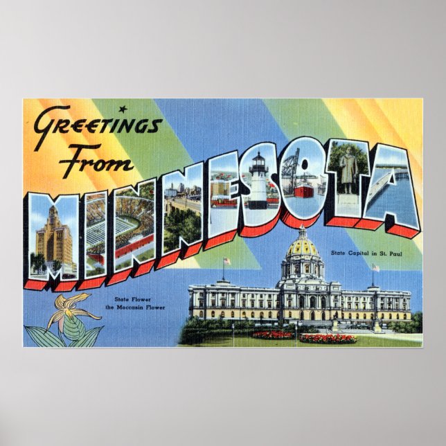 Poster Vintage Saudações De Minnesota Viagem (Frente)
