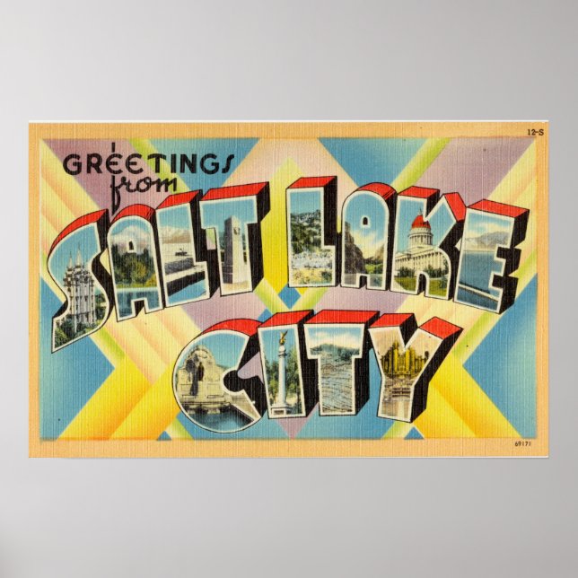 Póster Vintage Saudações De Salt Lake City Utah (Frente)