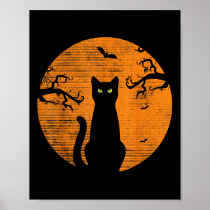 Poster Vintage Scary Christmas Cat Costume Retro Cat Moon