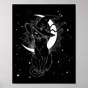 Poster Vintage Scary Halloween Black Cat Costume Bruxa Br