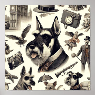 Poster Vintage Schnauzer Seamless