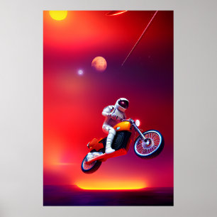 Poster Vintage Sci-Fi Astronauta Motorcycle Jump Retro