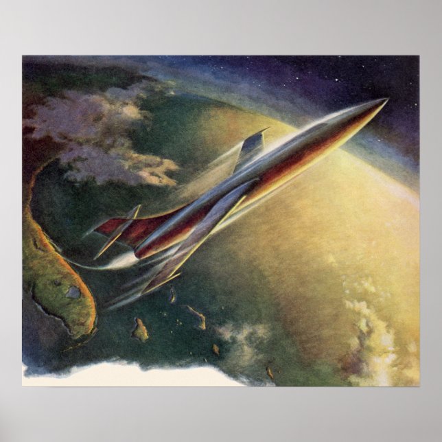 Poster Vintage Science Ficeship Airplane Earth (Frente)
