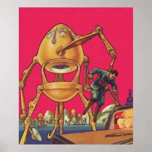 Poster Vintage Science Ficting Alienígena Robô Captura Ho