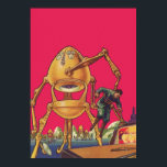 Poster Vintage Science Ficting Alienígena Robô Captura Ho<br><div class="desc">Imagem de Vintage: aliens futuristas de ficção científica e robôs. Um clássico design de ficção científica retrógrada do futuro,  com um robô em forma de ovo segurando um homem em suas garras. Os caracteres pop num fundo rosa claro.</div>
