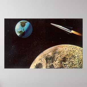Póster Vintage Science Ficting, Roket Ship Over the Moon