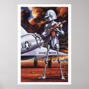Póster Vintage Science Ficting Soldados Robôs Militares