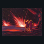 Póster Vintage Science Fiction Alienígena Red Planet Expl<br><div class="desc">Imagem de Vintage,  ilustração futurista Science Fiction com astronautas alienígenas amigáveis acenando. Eles estão em um planeta ou lua vermelho com bolas de fogo explosivas que se parecem com fogos de artifício. Um clássico design de quadrinhos retrô 50 de ficção científica.</div>