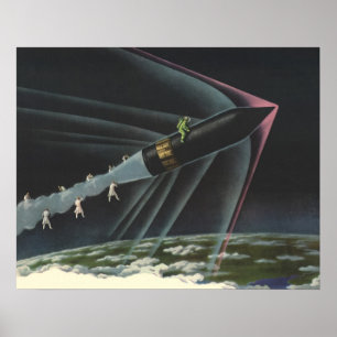 Poster Vintage Science Fiction Astronaut Riding a Rocket