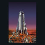 Póster Vintage Science Fiction, Astronautas Beetle Aliens<br><div class="desc">Imagem de vintage: viagem de ficção científica futurista e imagem de foguete de transporte. Astronautas correndo até seu foguete escapando de aliens em forma de besouro em um planeta estrangeiro tentando voltar para a terra. Um clássico design de ficção científica de quadrinhos retrógrados do 50 do futuro.</div>