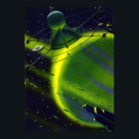 Poster Vintage Science Fiction Green Planet w Spaceship<br><div class="desc">Ilustração vintage: planetas futuristas de ficção científica e imagem espacial. Uma espaçonave voando ao redor da atmosfera de um planeta verde neon com muitos asteroides e estrelas no céu no futuro. Um clássico design de quadrinhos retrô de ficção científica.</div>