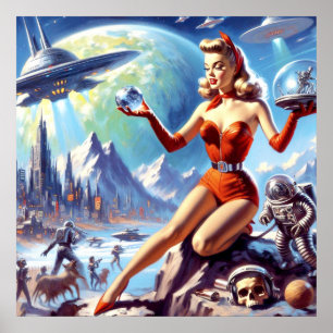 Poster Vintage Science Fiction Mulher de 1950