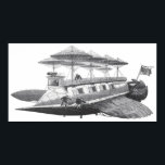 Póster Vintage Science Fiction Steampunk Airship Eclipse<br><div class="desc">Ilustração Vintage preto e branco da ficção científica vitoriana viagem futurista e imagem de punk a vapor de transporte. Um dirigível com asas, hélice e guarda-chuva como copas que ajudam o navio a flutuar no ar. O capitão está na casa do leme onde aparece o nome do avião, o Eclipse....</div>